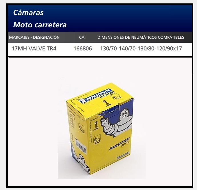 CAMARA MOTO MICHELIN 17MH VALVE TR4